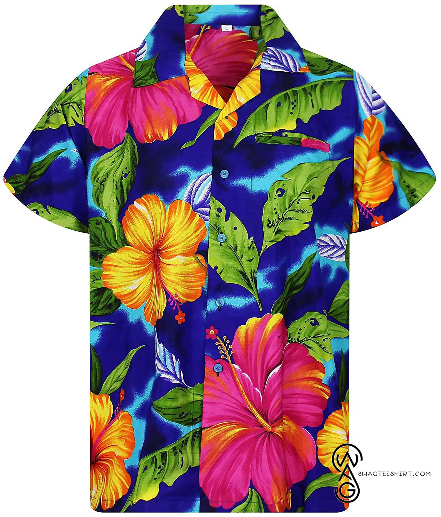 [Top Trending] Funky Aloha Hawaiian Beach Summer Print Big Flower Blue Full Printing Hawaiian Shirt